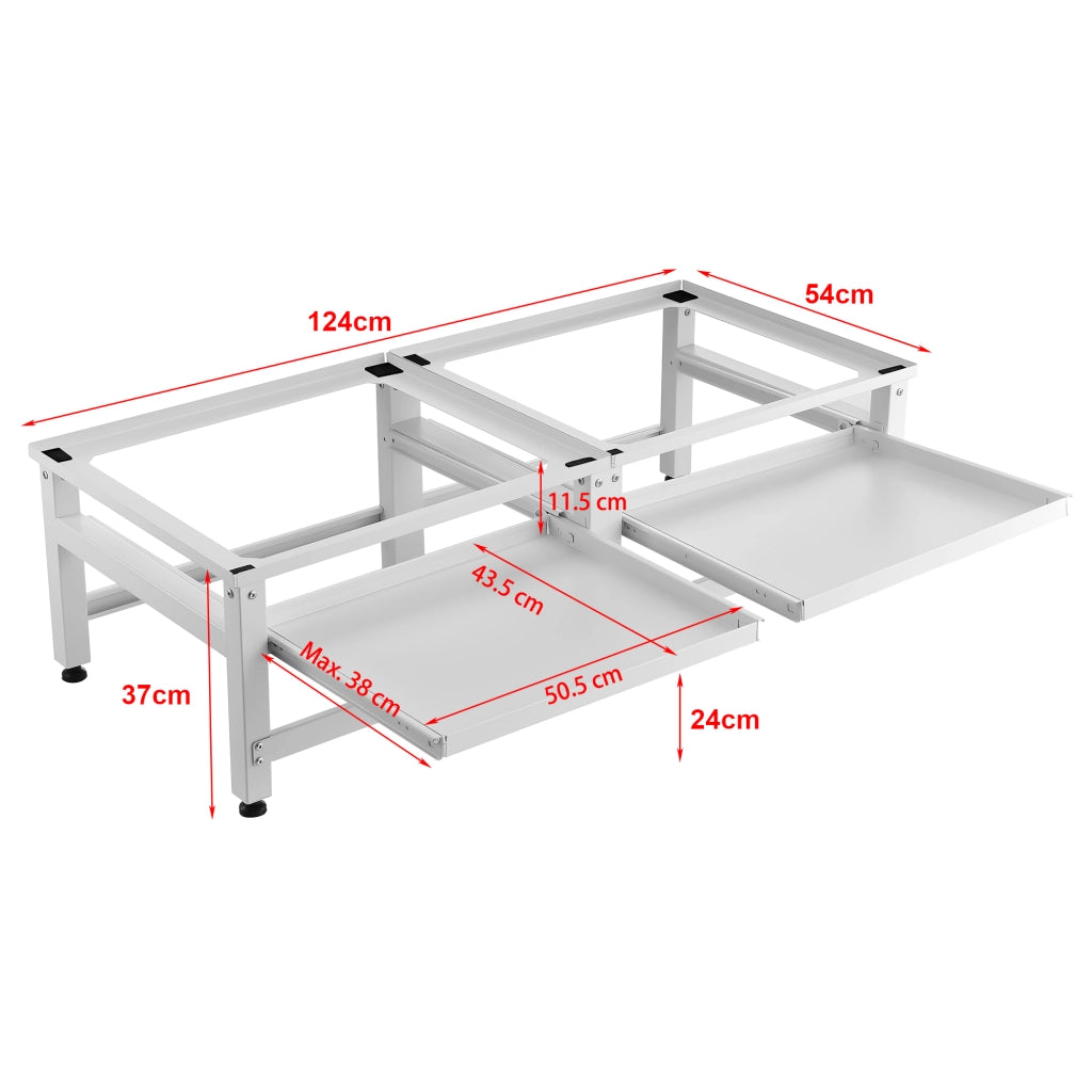 Supporto Doppio Bothel per Lavatrice in Acciaio con Ripiani Estraibili 124 x 54 x 37 cm - Bianco [en.casa]