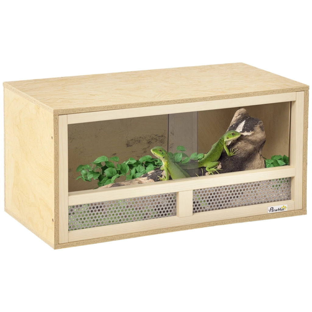 Terrario per Rettili in Legno con Porte in Vetro Scorrevoli e Pannelli in Rete, 60x29.5x29.5cm