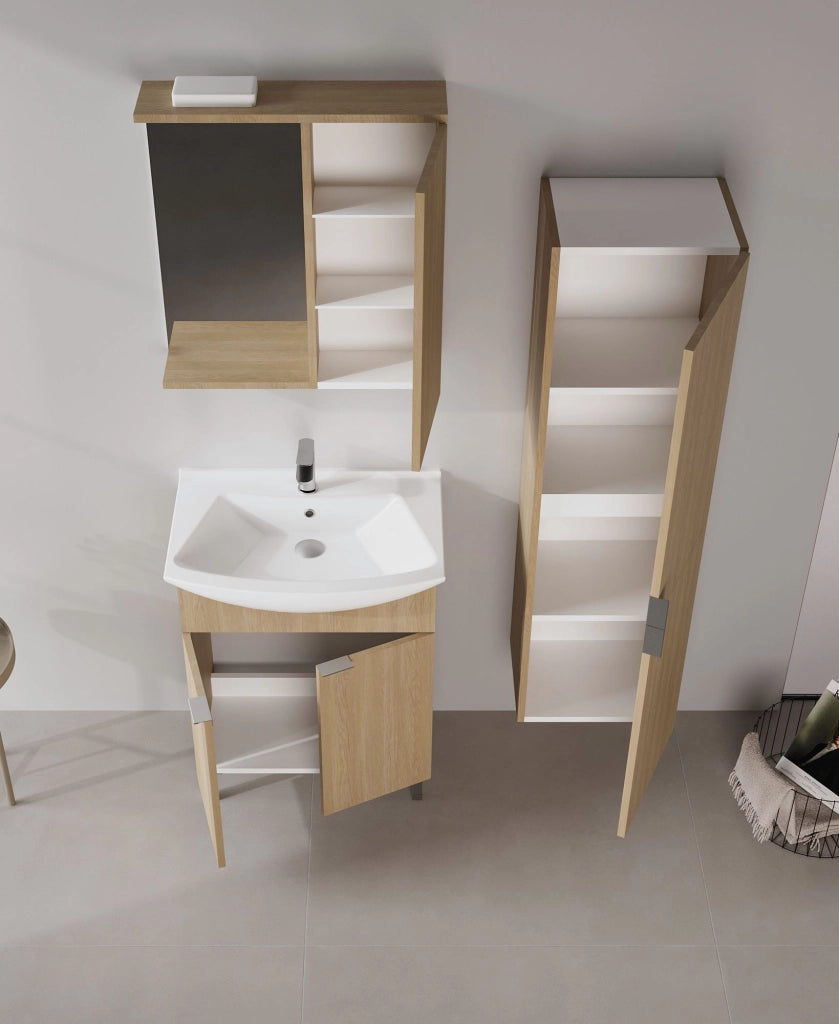Mobile da bagno con specchio "Purus 65" - 63 x 18 x 68 cm - Rovere Sonomo