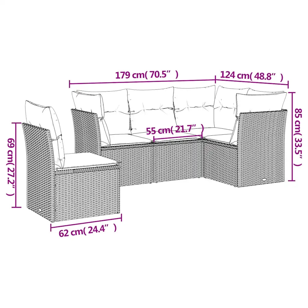 Set Divano da Giardino 5pz con Cuscini Grigio Chiaro Polyrattan 3217642
