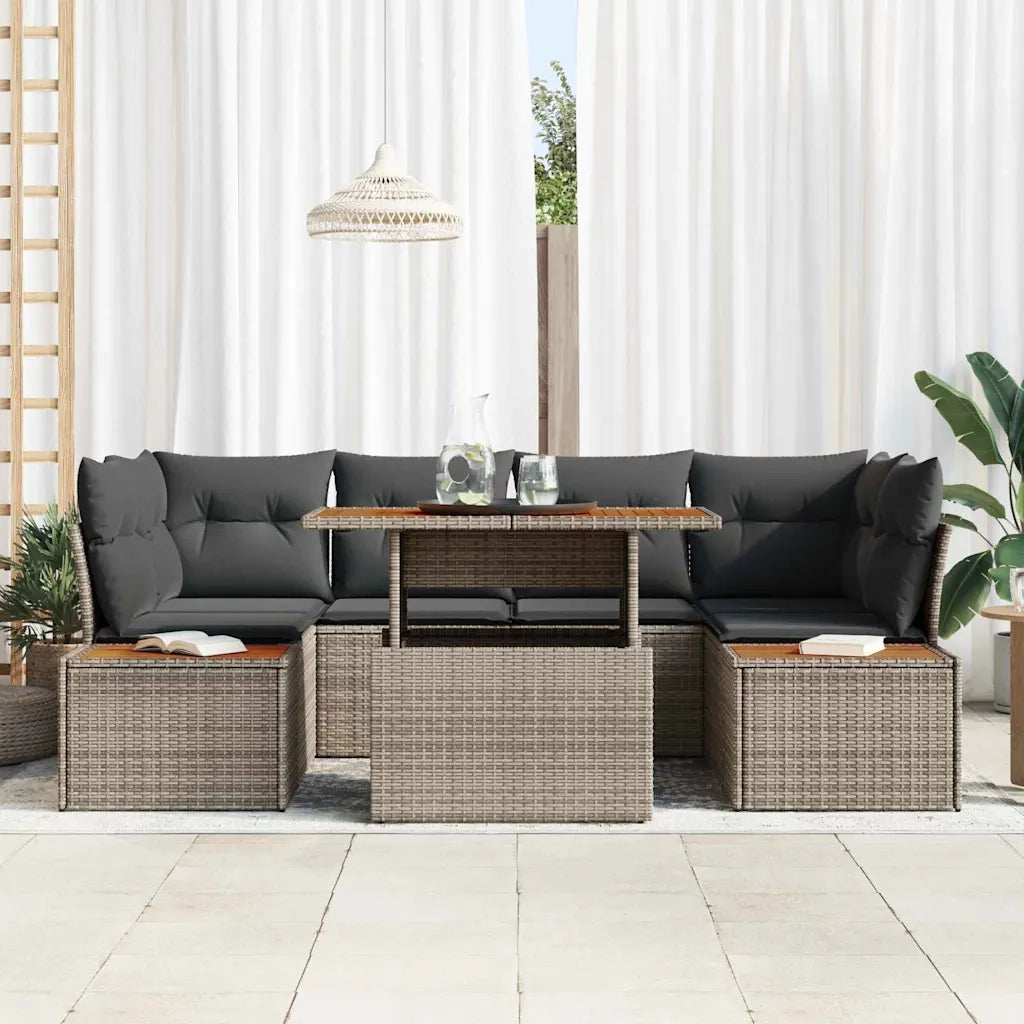 Set da Pranzo per Giardino con cuscino 9 pcs Grigio e Marrone