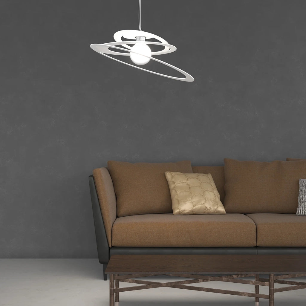 Sospensione Industrial-Minimal Bungee Metallo Bianco 1 Luce E27 D50Cm