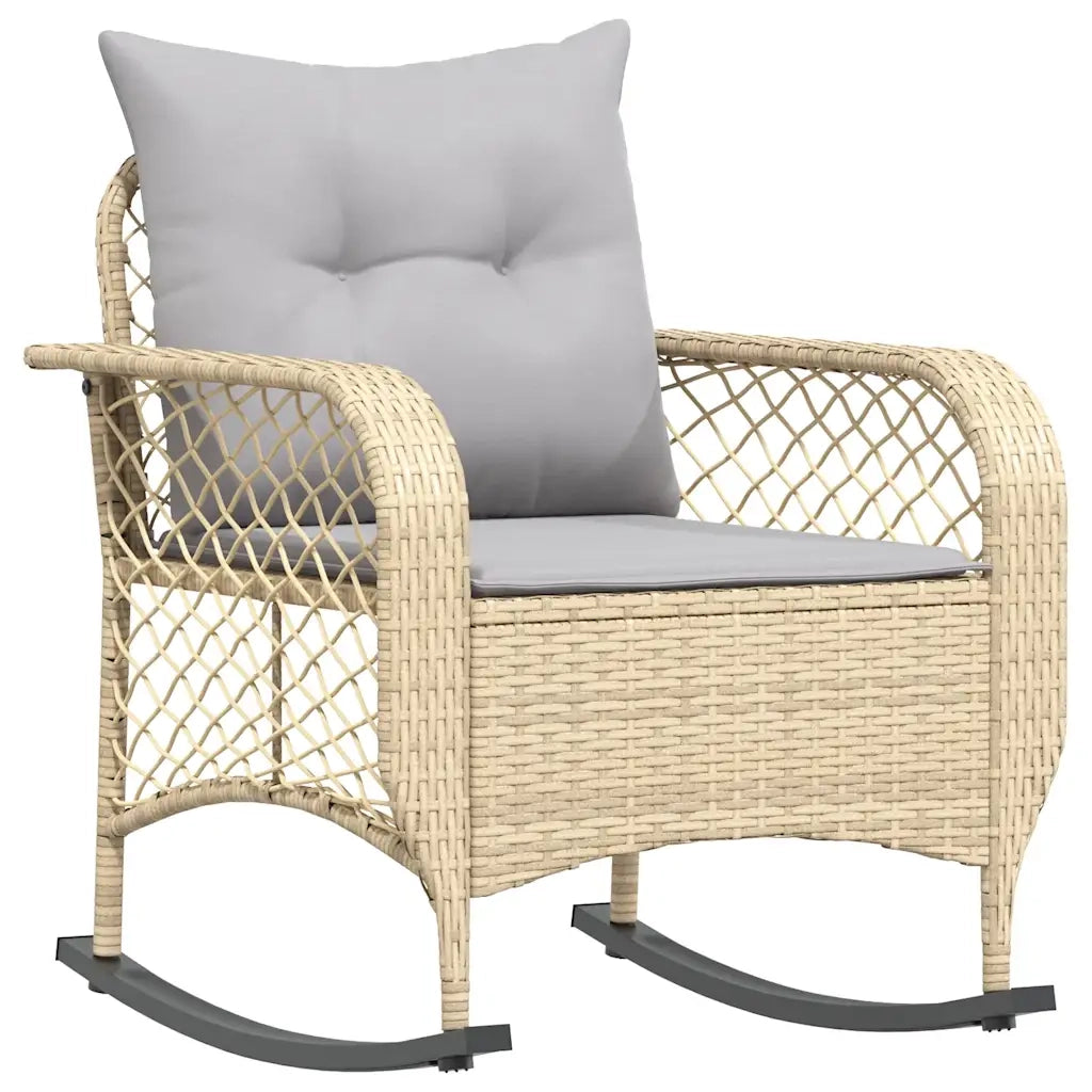 Sedia a Dondolo da Giardino | Sedie da Esterno con Cuscini in Polyrattan Beige