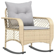 Sedia a Dondolo da Giardino | Sedie da Esterno con Cuscini in Polyrattan Beige