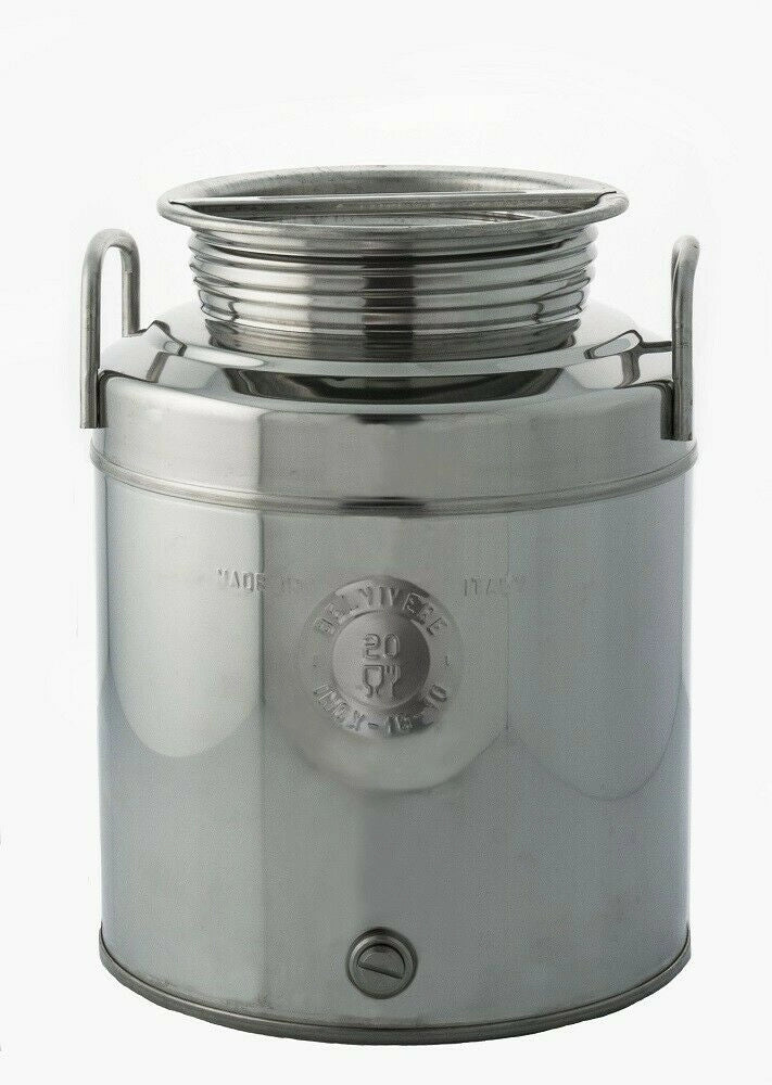 FUSTO CONTENITORE PER OLIO IN ACCIAIO INOX, BOCCA LARGA LT.20