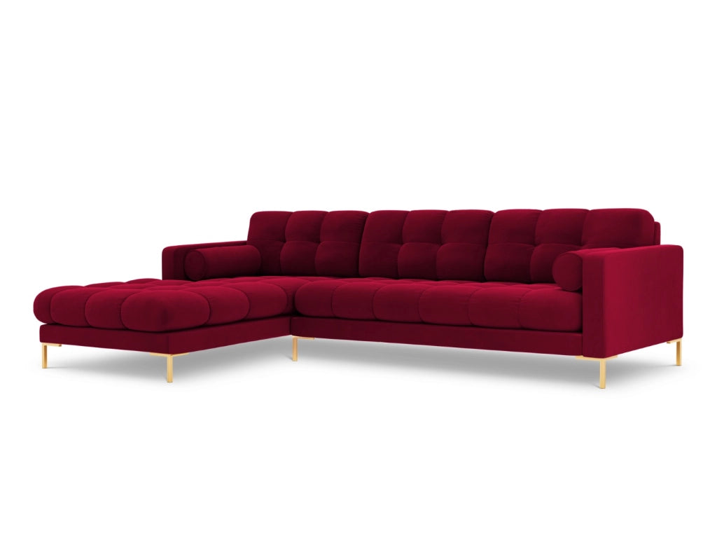 Cosmopolitan Design - Divano angolare sinistro "Bali" 5 posti in velluto rosso 