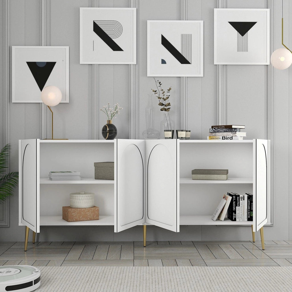 Madia Torno, Credenza 2 Ripiani, 180x35x80h cm Bianco