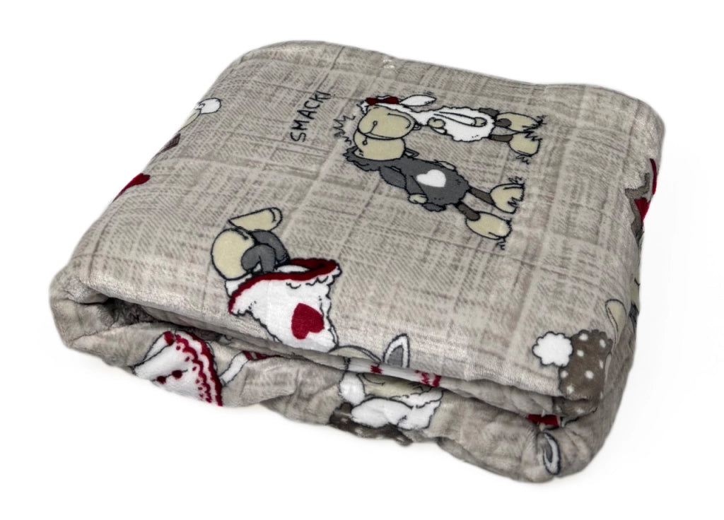 Plaid Morbido Stampato Coperta Calda Inverno Divano Sherpa Disegno Pecorelle - 130x160 - Pecorelle