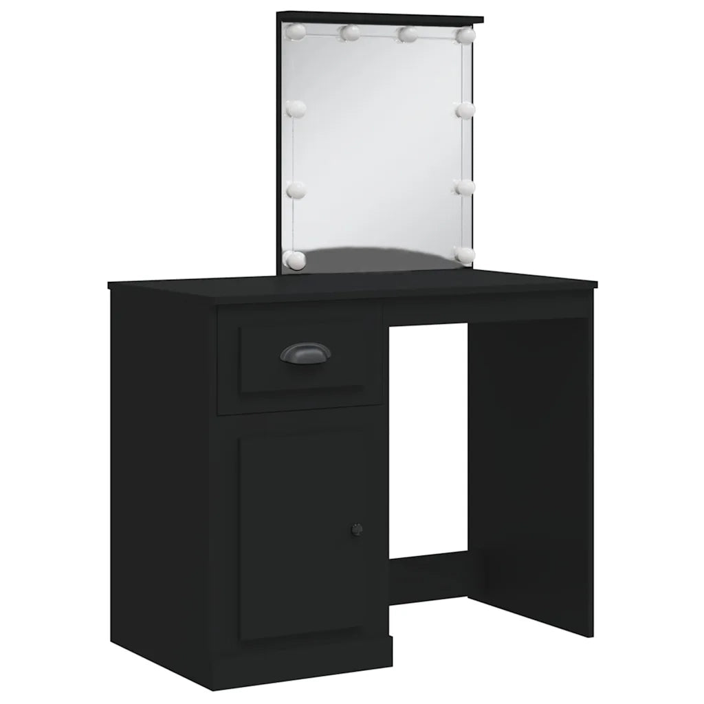 Toeletta | Tavolo da Trucco con Luci LED Nera 90x42x132,5 cm