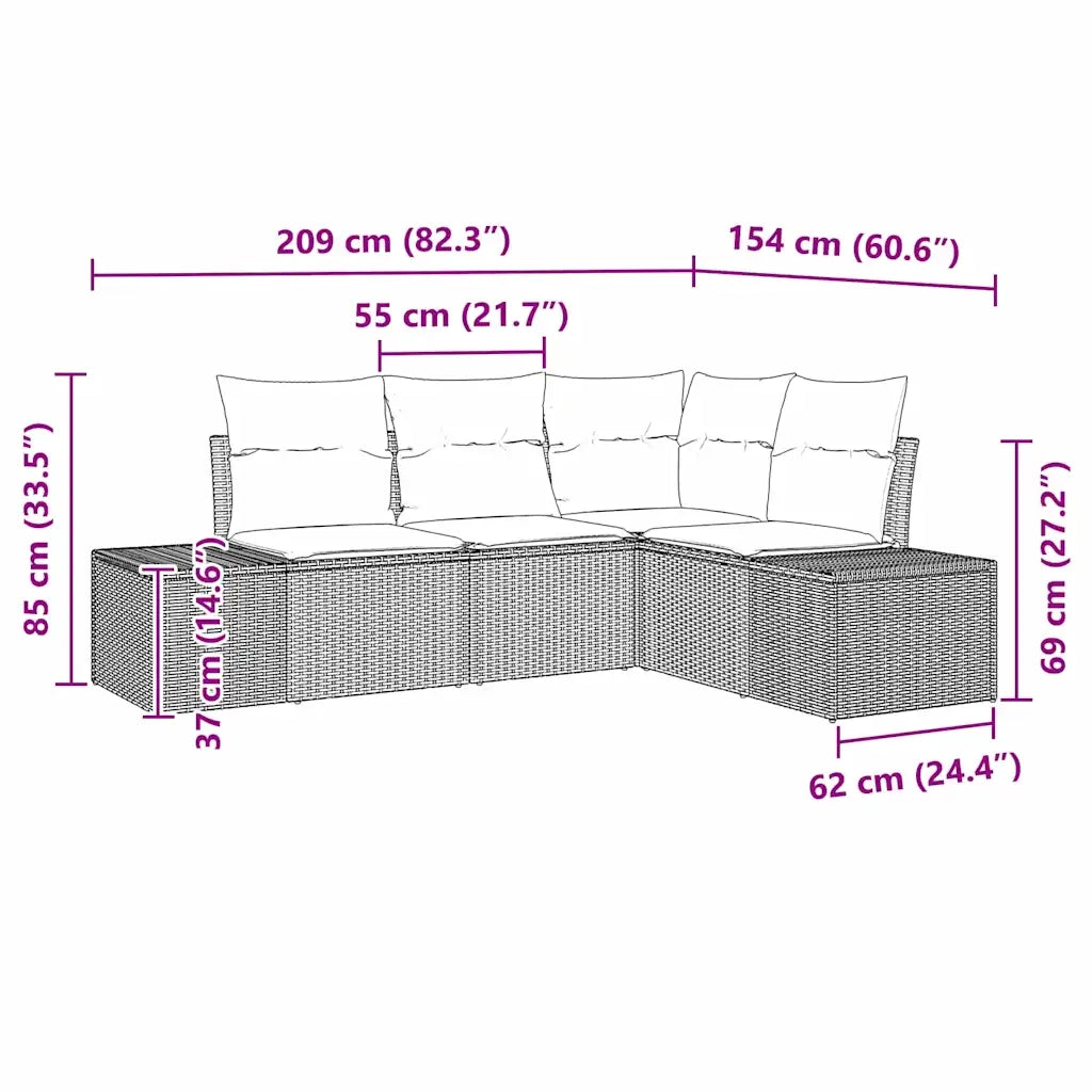 Set Divano da Giardino 4 pcs Beige polyrattan 3347040