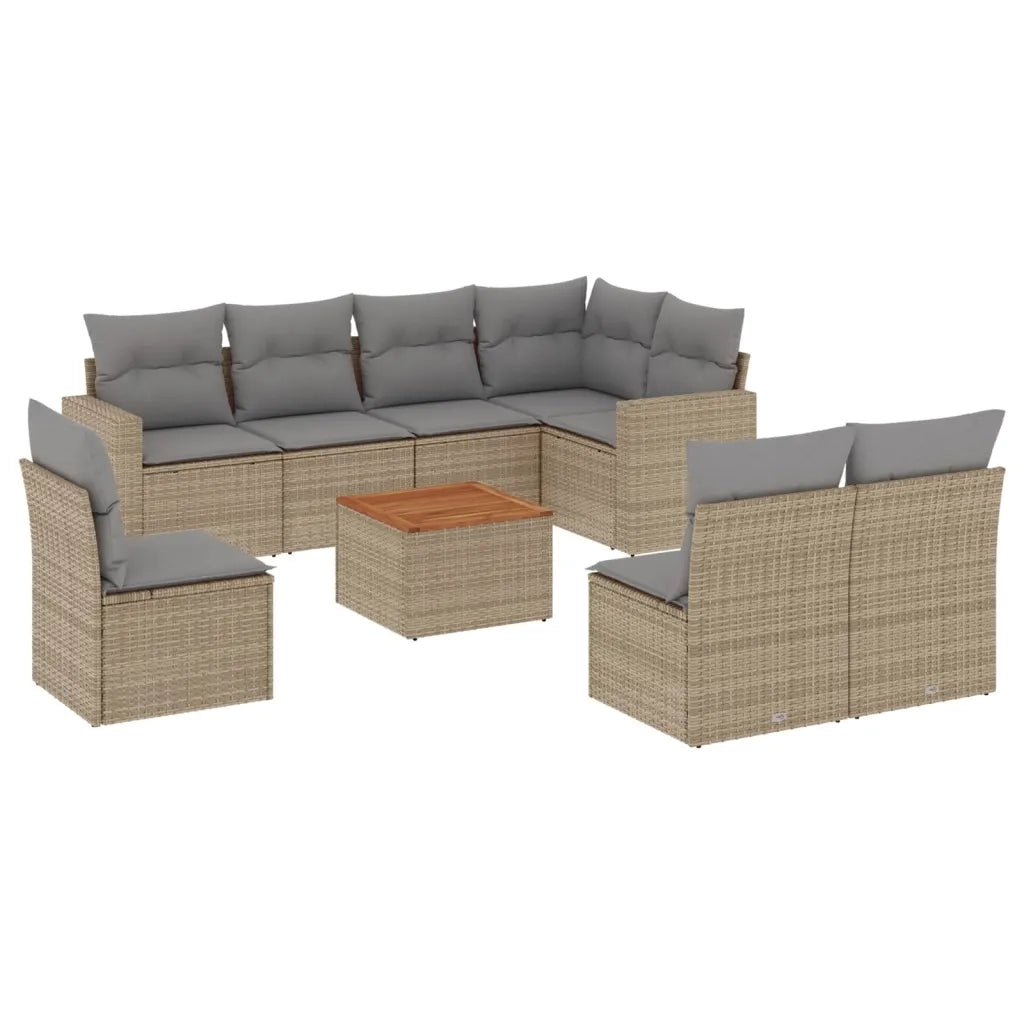 Set Divano da Giardino 9 pz con Cuscini Beige in Polyrattan 3224162