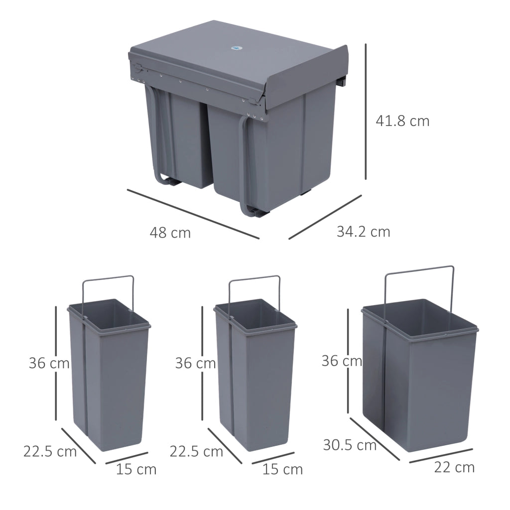 Cestino per Raccolta Differenziata ¨C Minimal ¨C Grigio 48x34.2x41.8 cm
