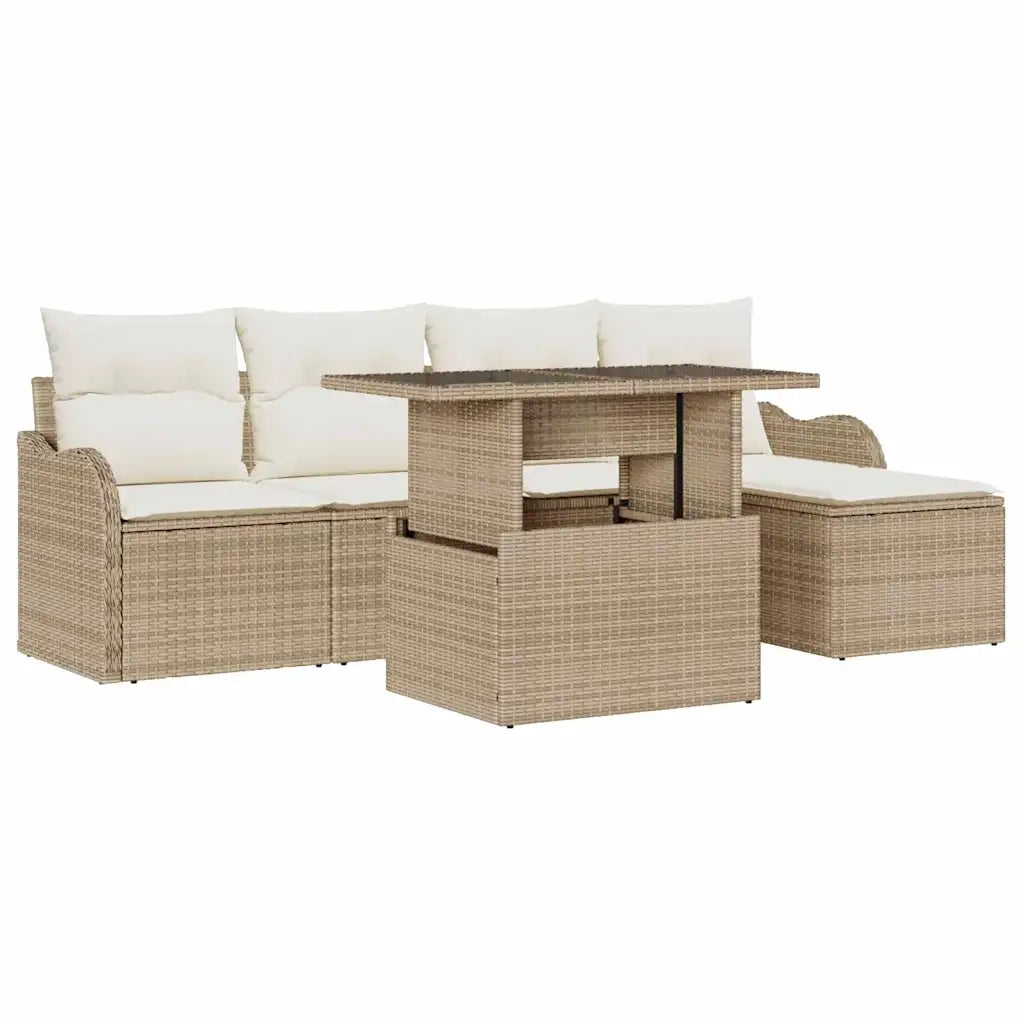 Set Divano da Giardino con cuscino 6 pcs Beige Polyrattan