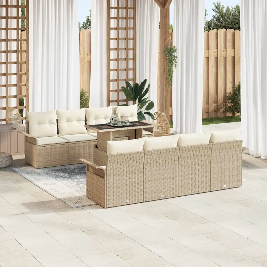 Set Divano da Giardino 9 pcs Beige Rattan in Polipropilene