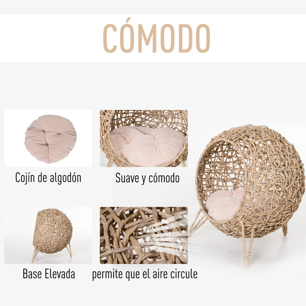 Letto per Gatti con Base e Cuscino ¨C Zephmum ¨C Legno Naturale ¦µ52x58 cm
