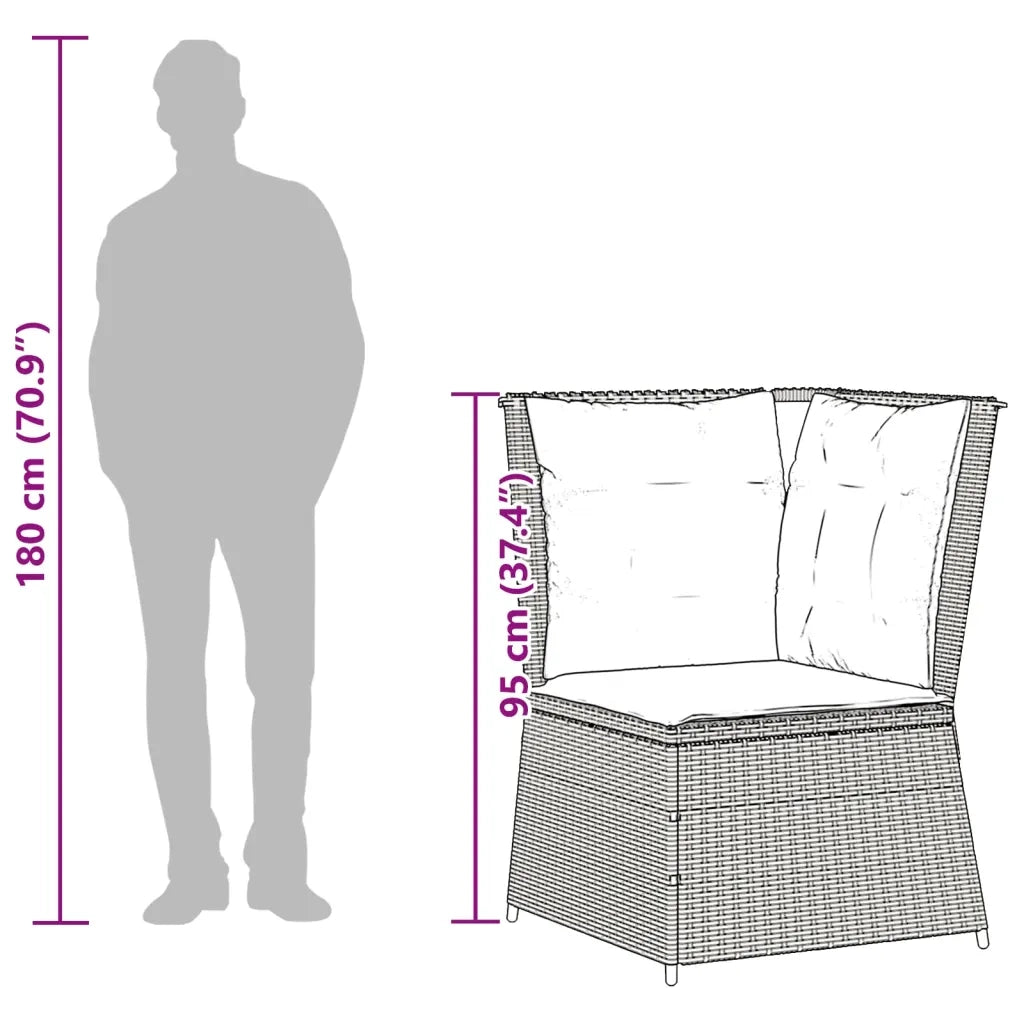 Divano Angolare da Giardino con Cuscini Grigio in Polyrattan 368984