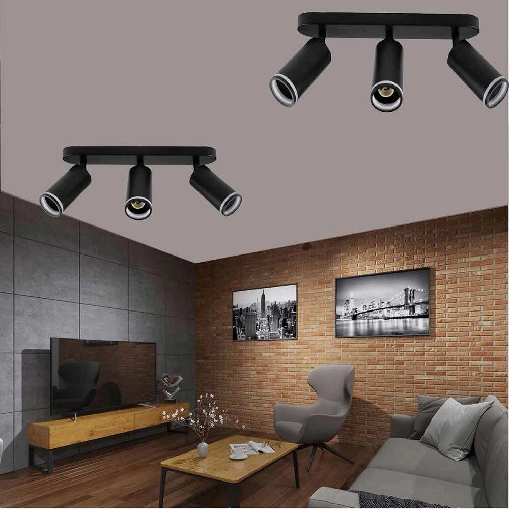 Trade Shop - Applique Plafoniera Orientabile Da Soffitto Parete 3 Diffusori Lampada Gu10 Ts-3 - Nero