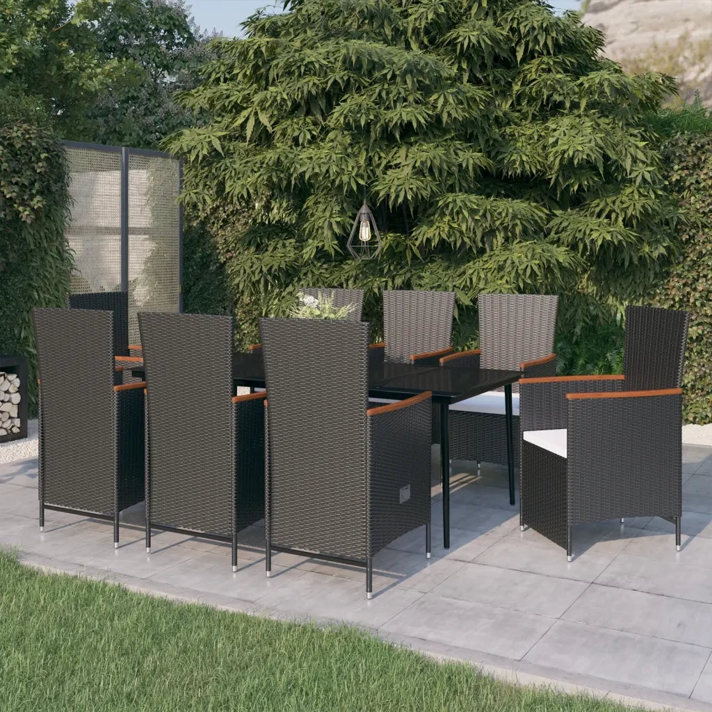 Set da Pranzo da Giardino 9 pz con Cuscini Nero 3099468