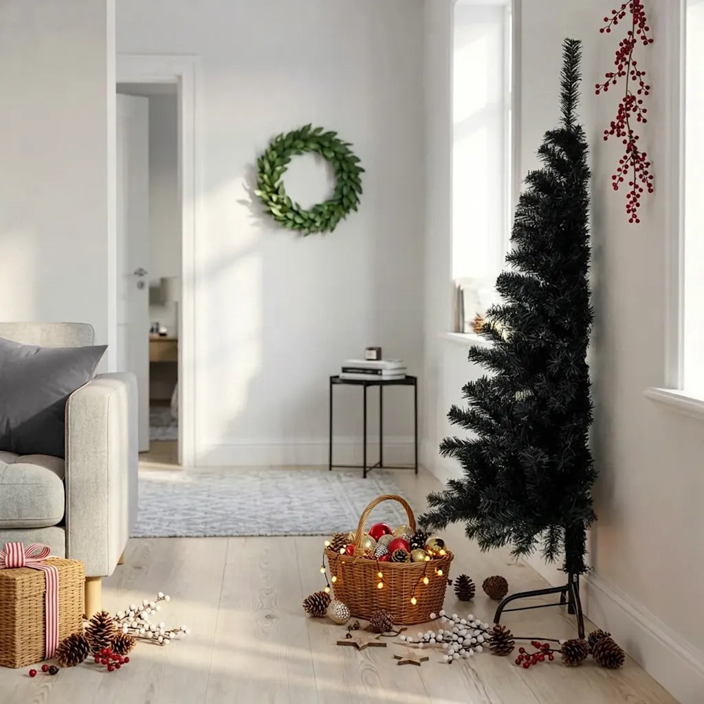 Albero di Natale | Decorazioni natalizie Artificiale a Met¨¤ con Base Nero 150 cm PVC