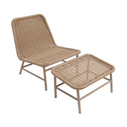Lettino prendisole e poggiapiedi in alluminio e corda, beige