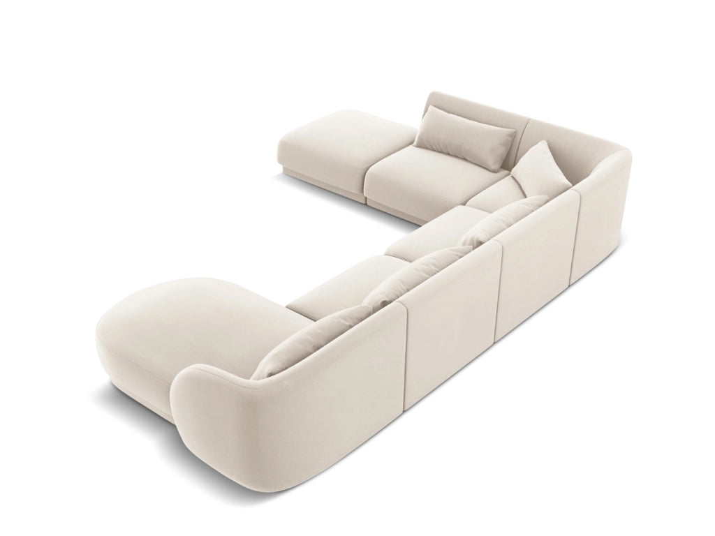 Cosmopolitan Design - Divano panoramico sinistro "Tulum" 6 posti in velluto beige chiaro 