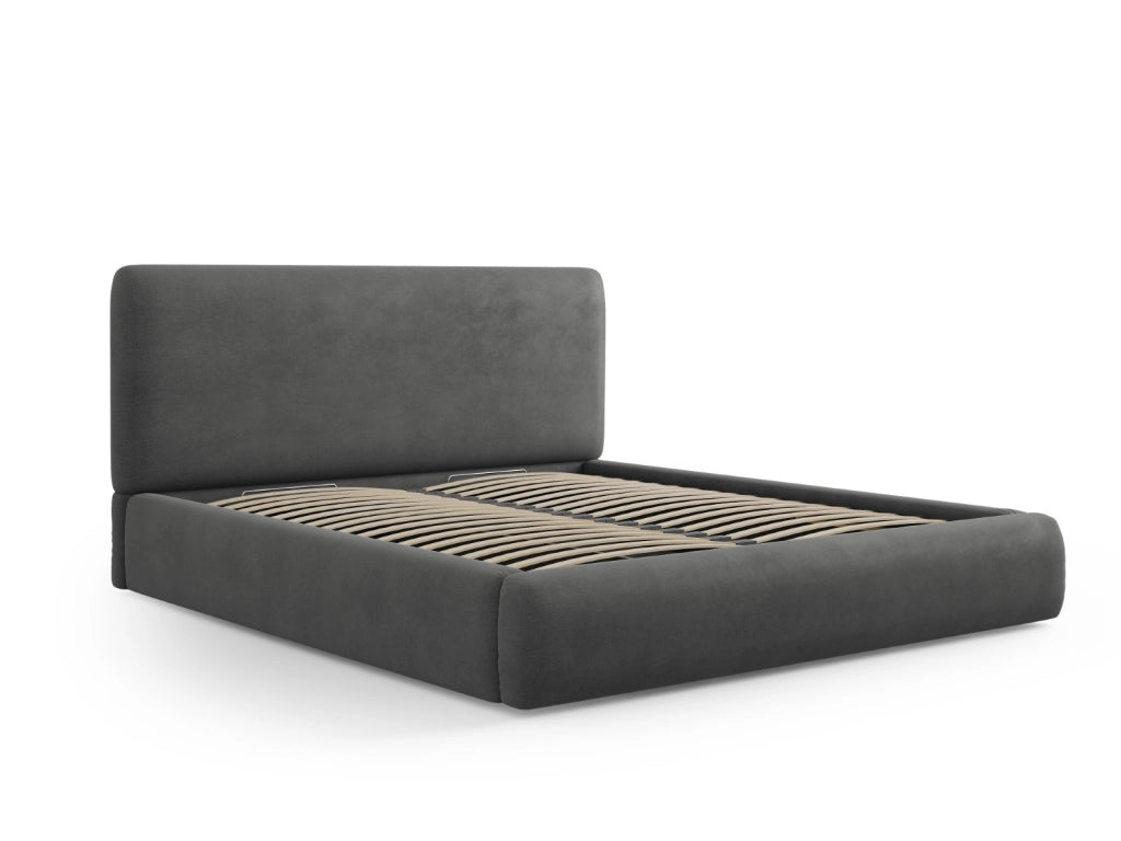 Cosmopolitan Design - Letto a cassettone con testiera "Colonel" 160x200cm in ciniglia grigio scuro 