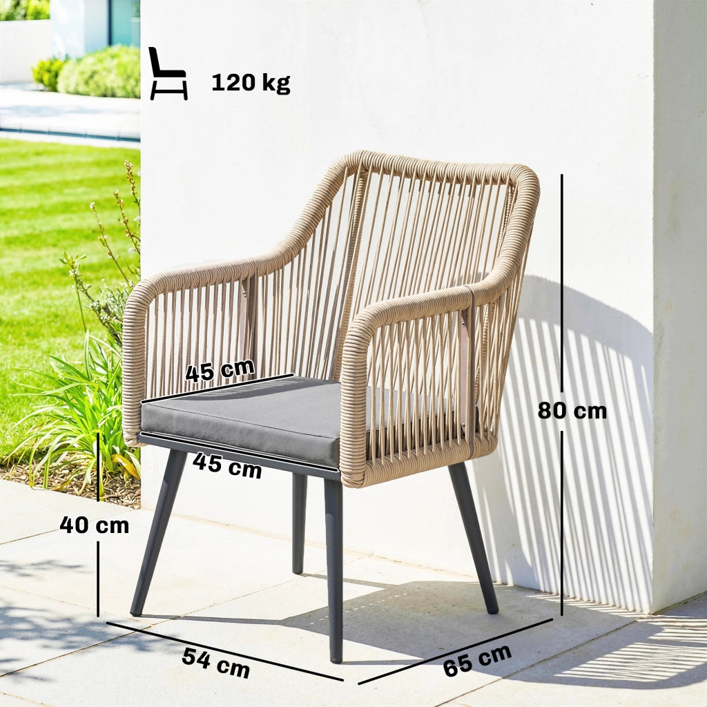 Sedia da giardino in rattan con cuscini e braccioli ¨C Minimal ¨C Grigio 54x65x80 cm