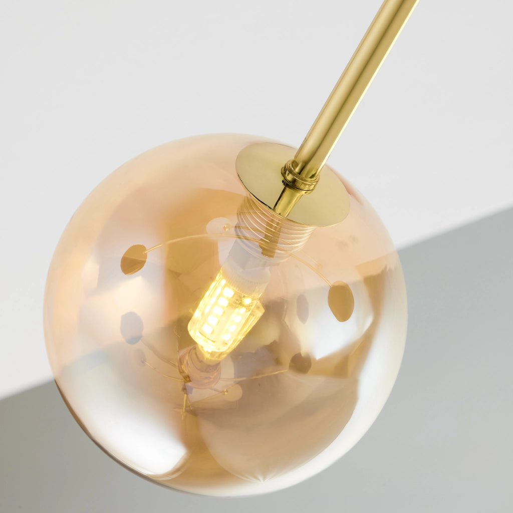 Sospensione MOKA oro/nero globi ambra 8 luci Jupiter