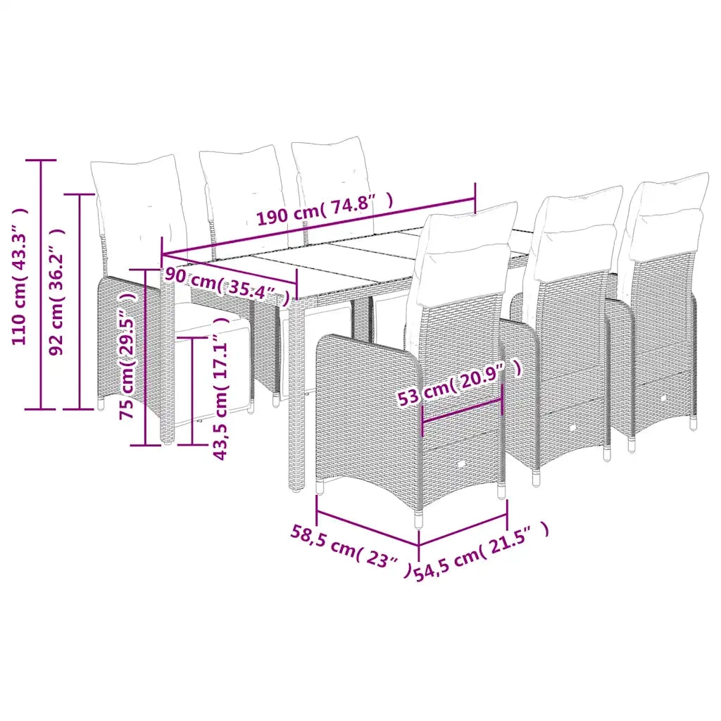 Set Bistrò da Giardino 7 pz con Cuscini in Polyrattan Grigio 3277169