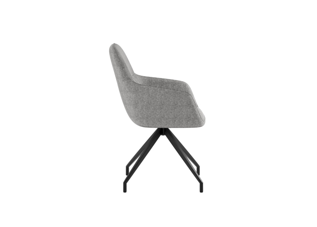 Sedia da pranzo girevole Gaia design moderno a conchiglia con rivestimento in tessuto grigio chiaro e struttura in metallo nero - OM