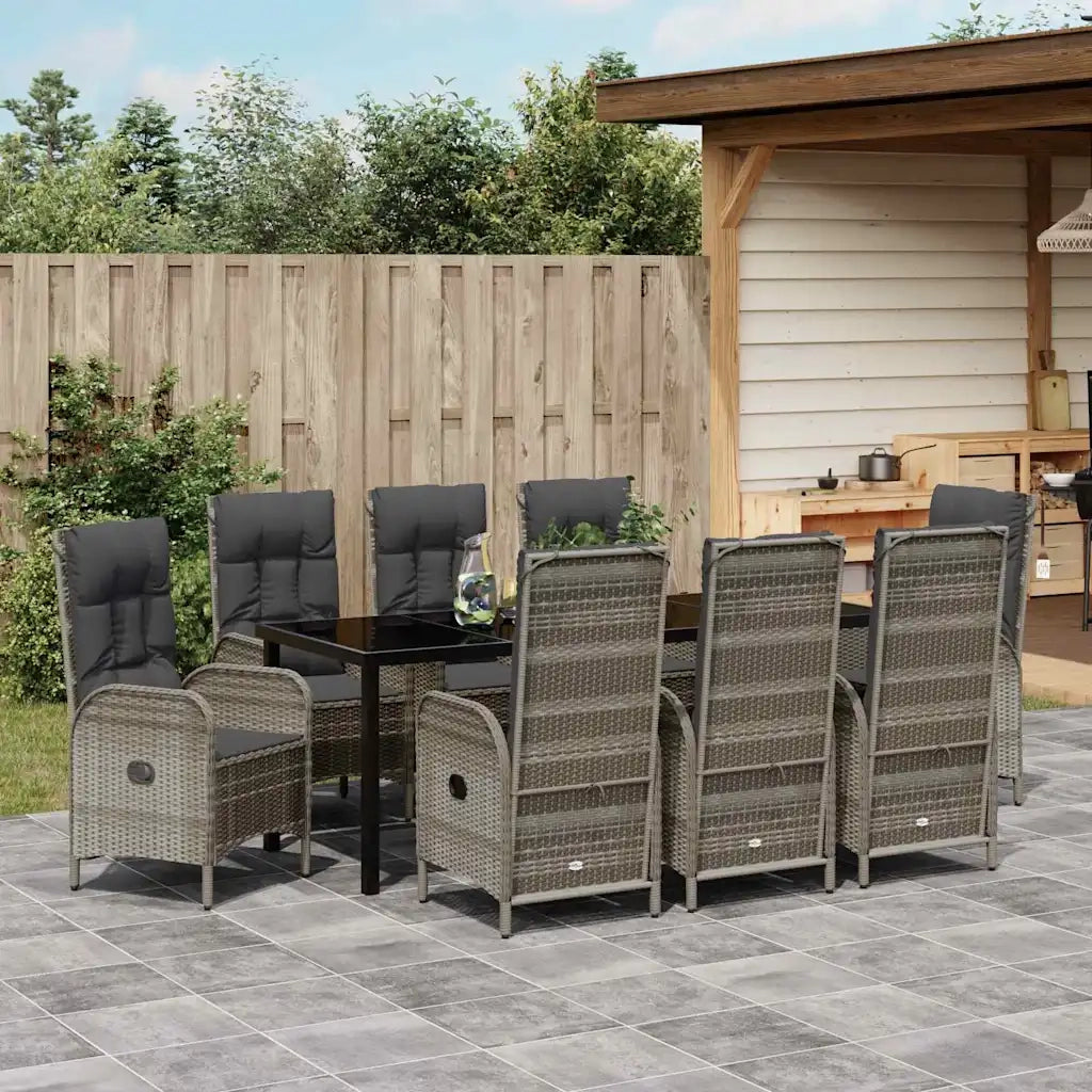 Set da Pranzo per Giardino con cuscino 9 pcs Grigio polyrattan 3380133