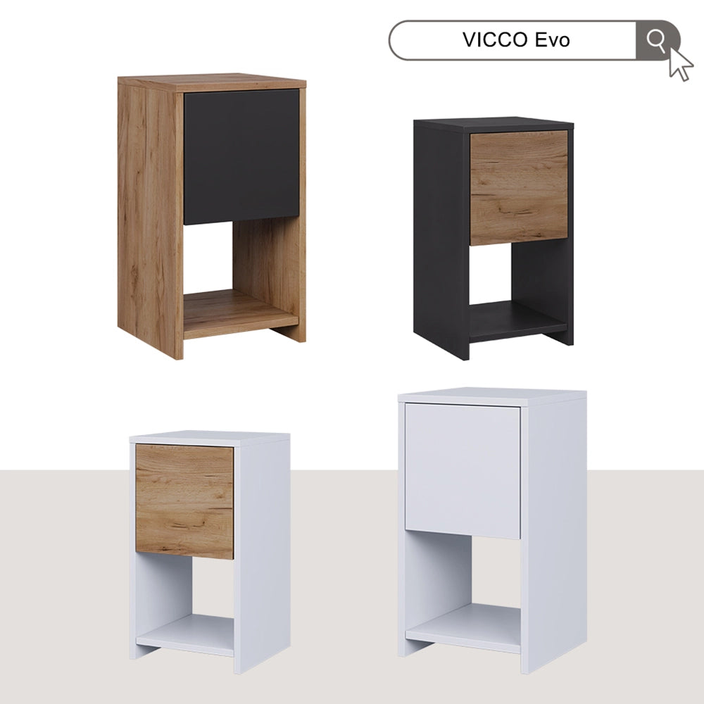 Vicco Comodino Bianco 30 x 55 cm con 3 cassetti