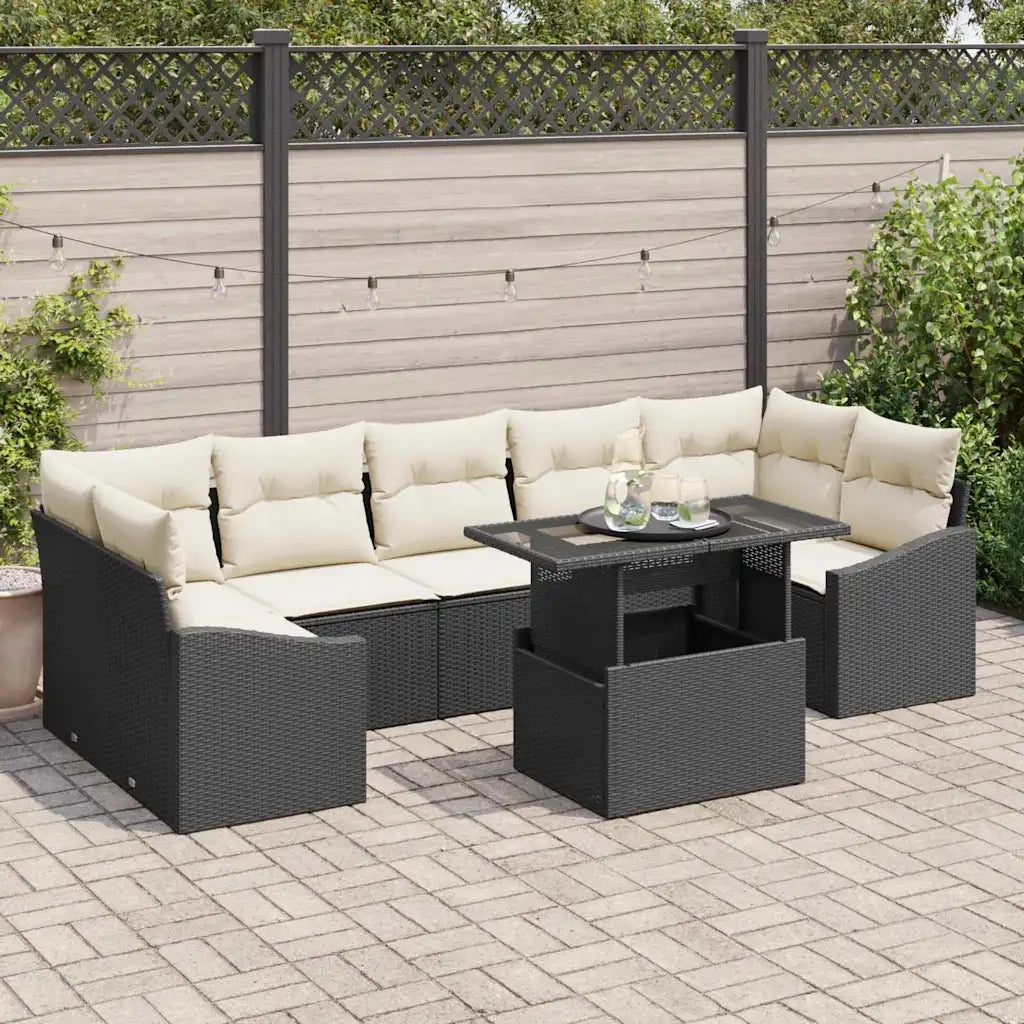 Set Divano da Giardino 8 pcs Nero e Crema polyrattan 3348953