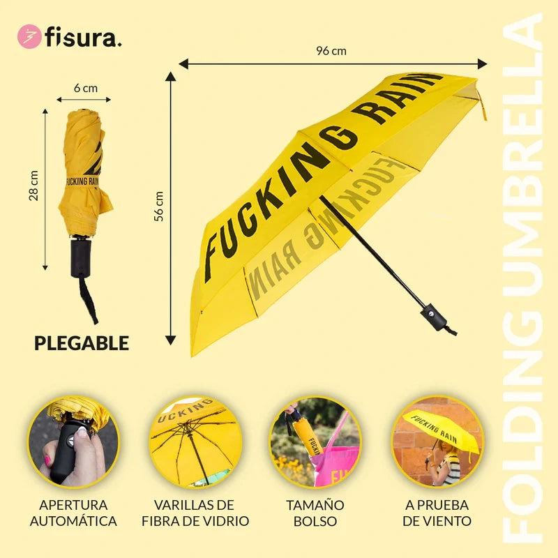 Ombrello pieghevole "Fucking Rain" giallo