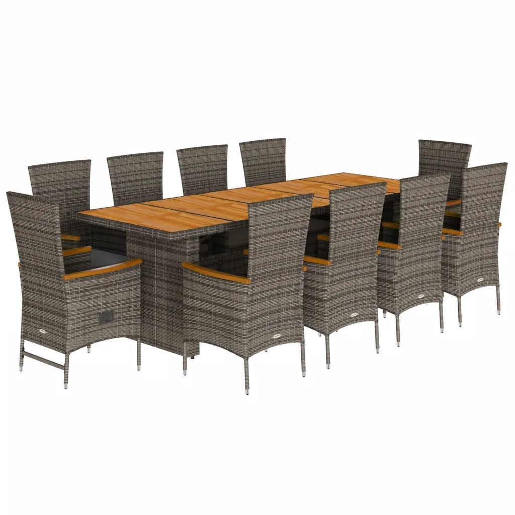 Set da Pranzo da Giardino 11pz con Cuscini in Polyrattan Grigio