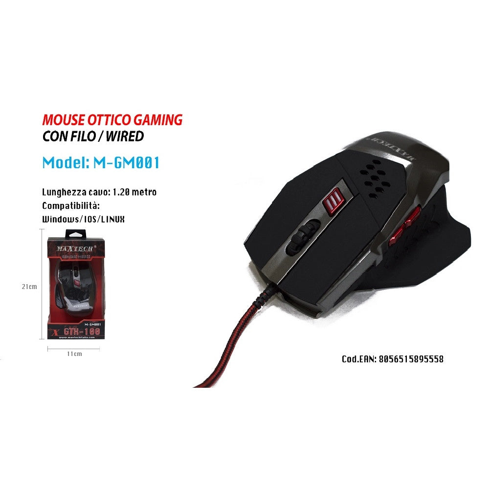 Trade Shop - Mouse Gioco 6 Tasti Squadrato Ottico Cursore Precisione Luci Led Maxtech M-gm001 -