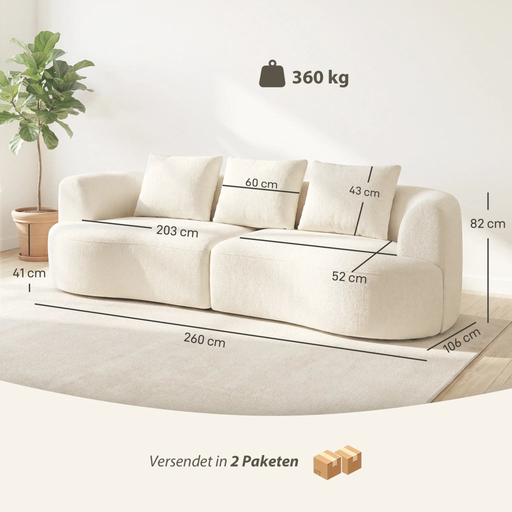 Divano 3 posti in chenille ¨C zephmum ¨C crema, imbottito, 260 cm