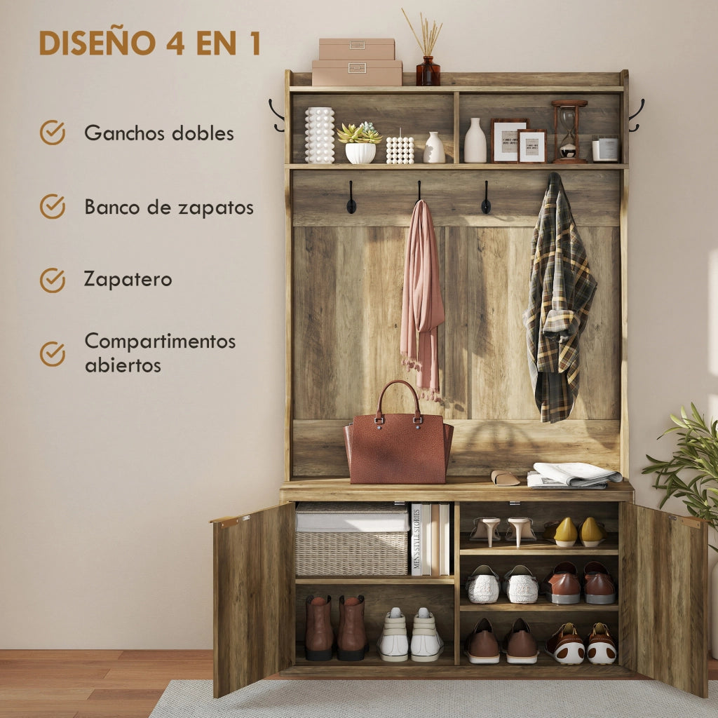 Mobile ingresso appendiabiti con scarpiera ¨C Xylo ¨C legno rovere 100x38x172 cm