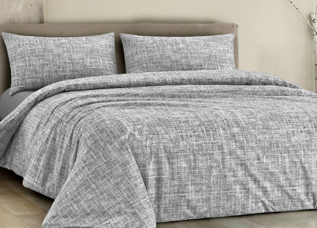 Completo Lenzuola Letto 100% Cotone Made In Italy Disegno Canva - Piazza e Mezza - Grigio