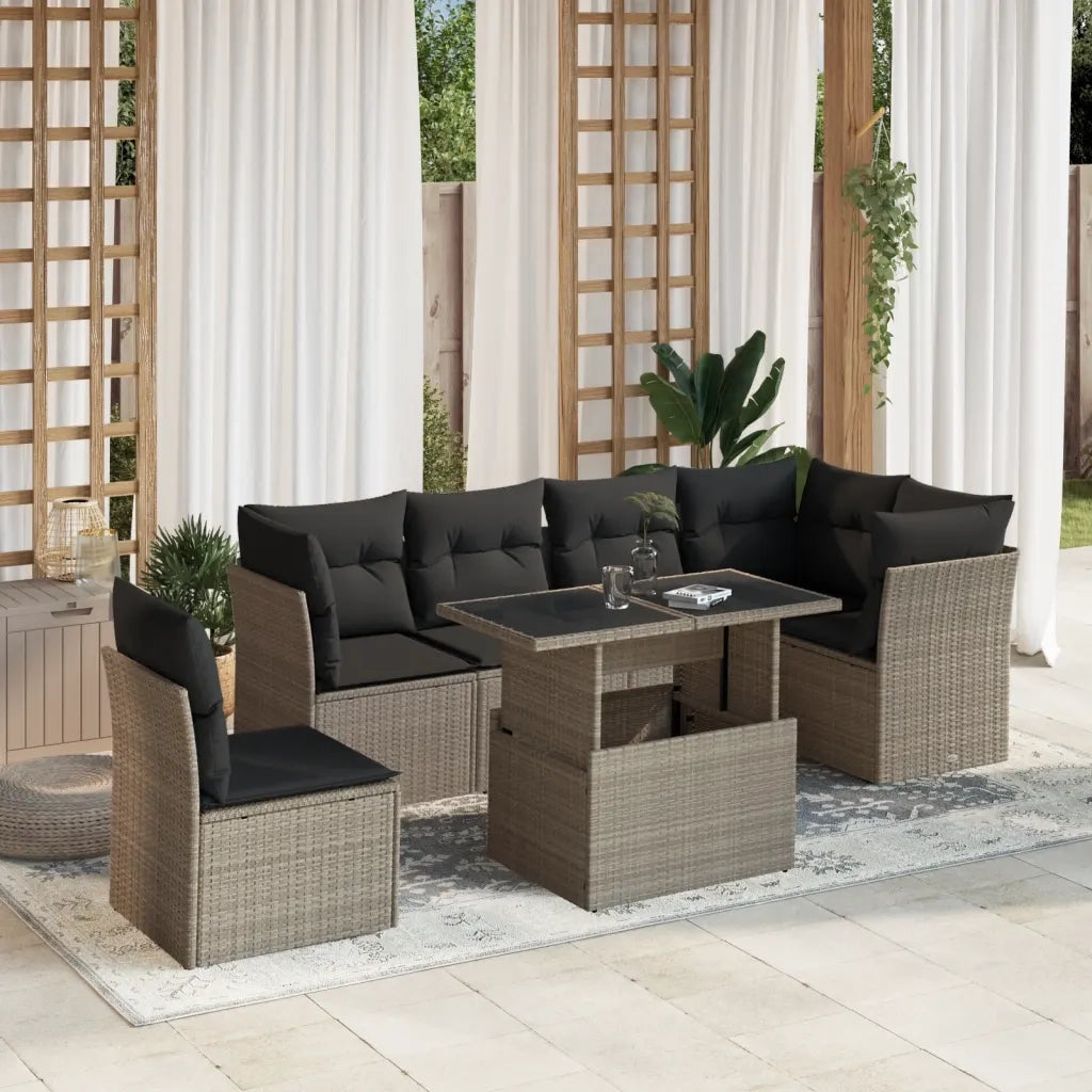 Set Divani da Giardino 7pz con Cuscini Grigio Chiaro Polyrattan 3266622