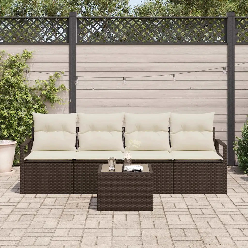 Set di divani con cuscino 5 pcs Marrone e Crema polyrattan 3354917