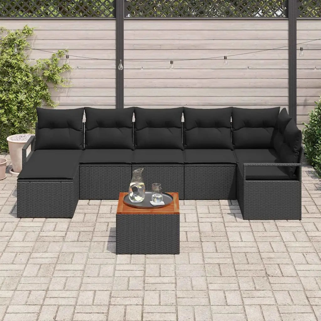 Set Divano da Giardino con archiviazione 8 pcs Nero polyrattan