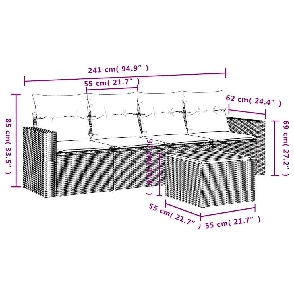 Set Divani da Giardino 5 pz con Cuscini Grigio in Polyrattan 3256334