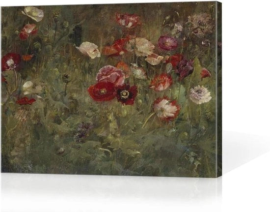 Scheda da Parete Premium a Tela per Bagno e Salotto - Paesaggio di Fiori Stampa - Decorazione Rustica Vintage - Montata e Cornice - Pronta per l'Applicazione