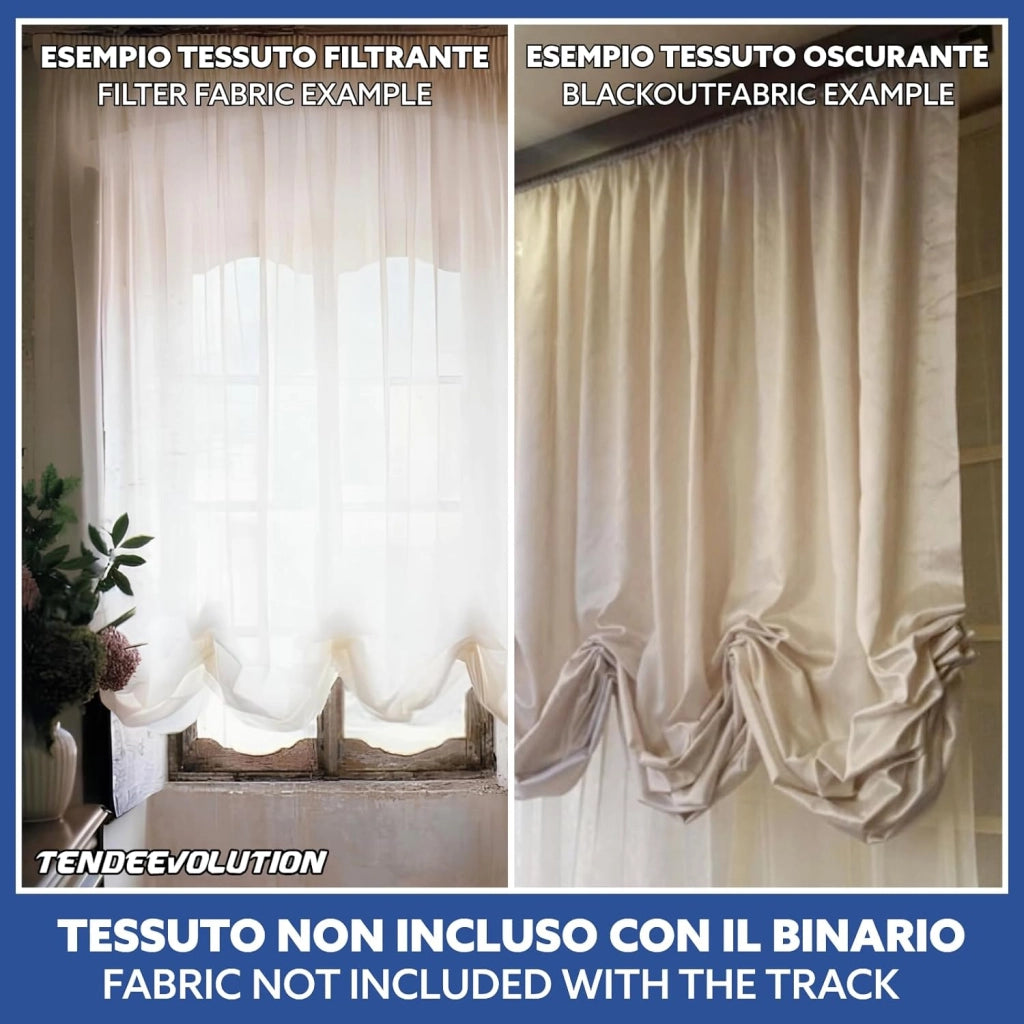 Bastone Tenda a Pacchetto Con Doppio Movimento, Binario Con Apertura Centrale a 10 Calate Lunghezza 240 CM Comando a sinistra