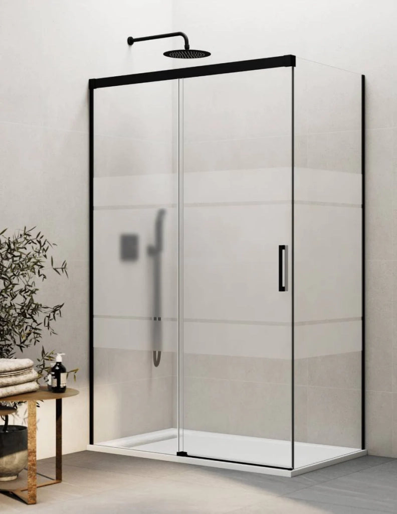 Box doccia THALASSA (BASIC) 1+1 con lato fisso laterale 180x90 cm Nero vetro serigrafato