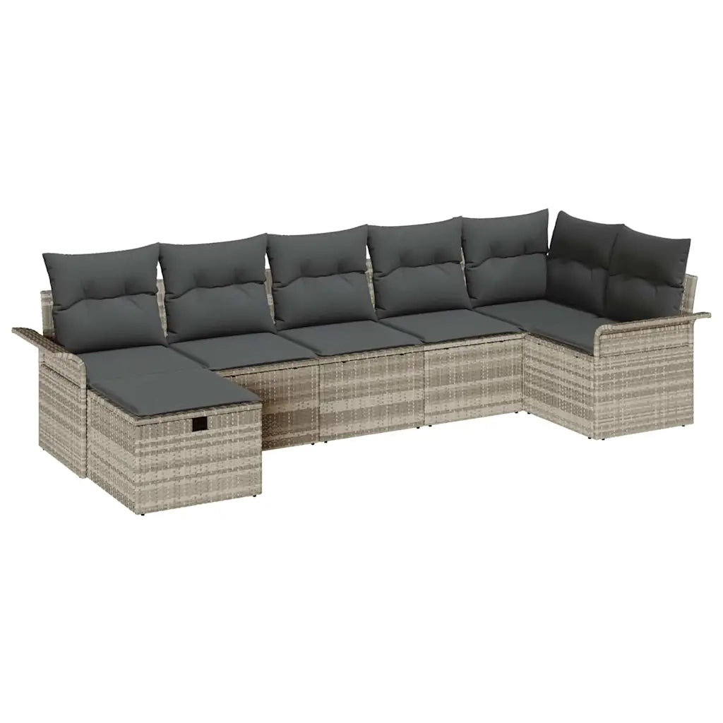 Set Divano da Giardino 7 pcs Grigio chiaro Poly Rattan