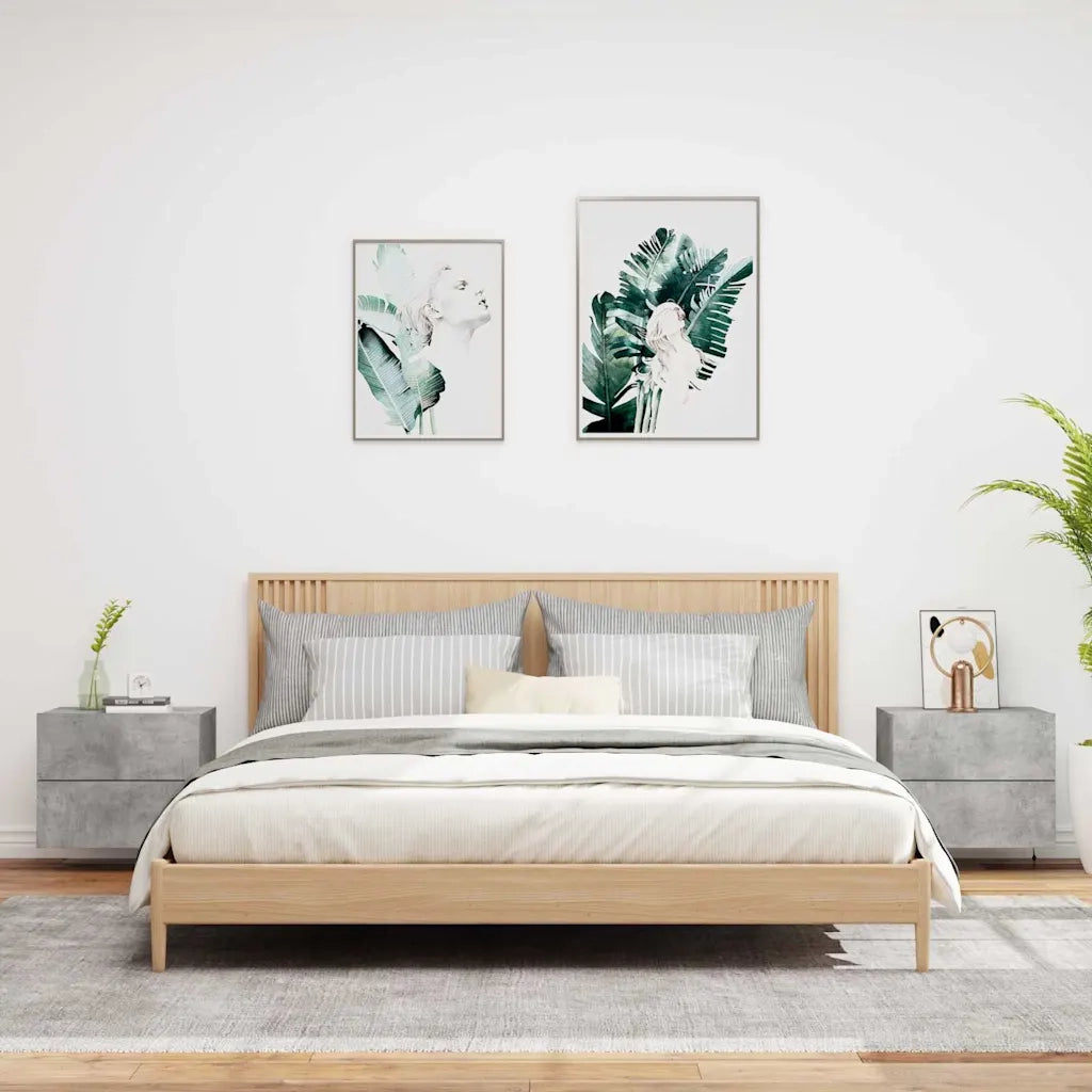 Comodini a Parete con Luci LED 2 pz Grigio Cemento 836819
