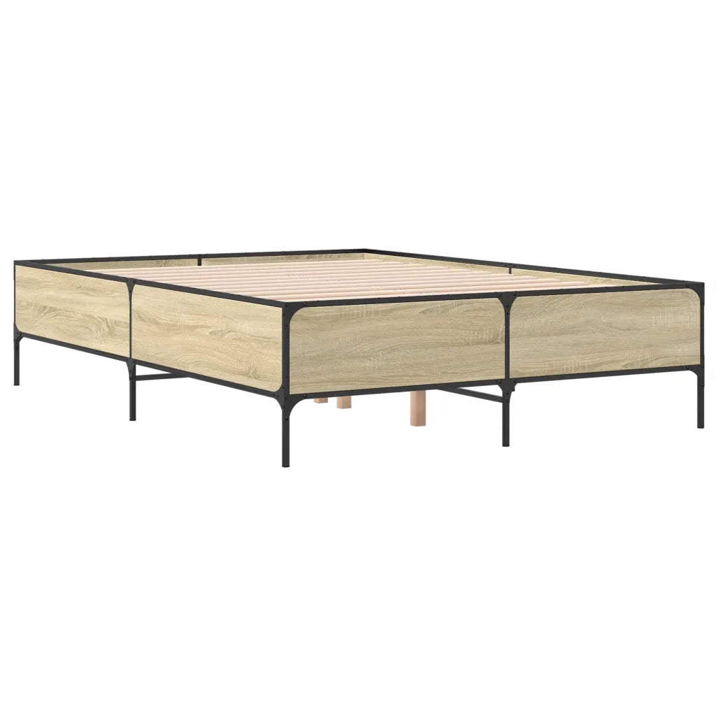 Letto matrimoniale | Letto per adulti | Giroletto Rovere Sonoma 140x190 cm in Legno Multistrato Metallo