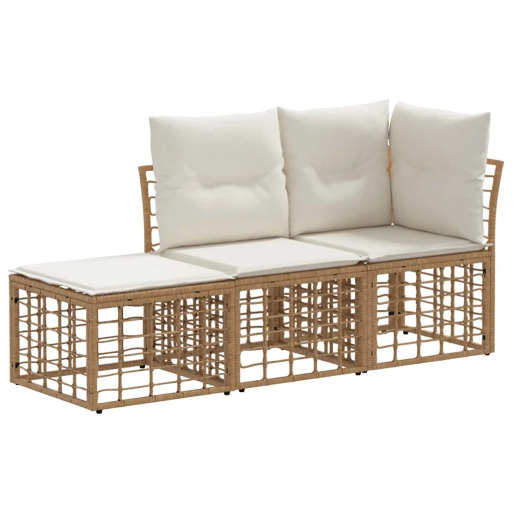 Set di divani da esterno con cuscino 3 pz | Set Salotto da Giardino Naturale Poliestere